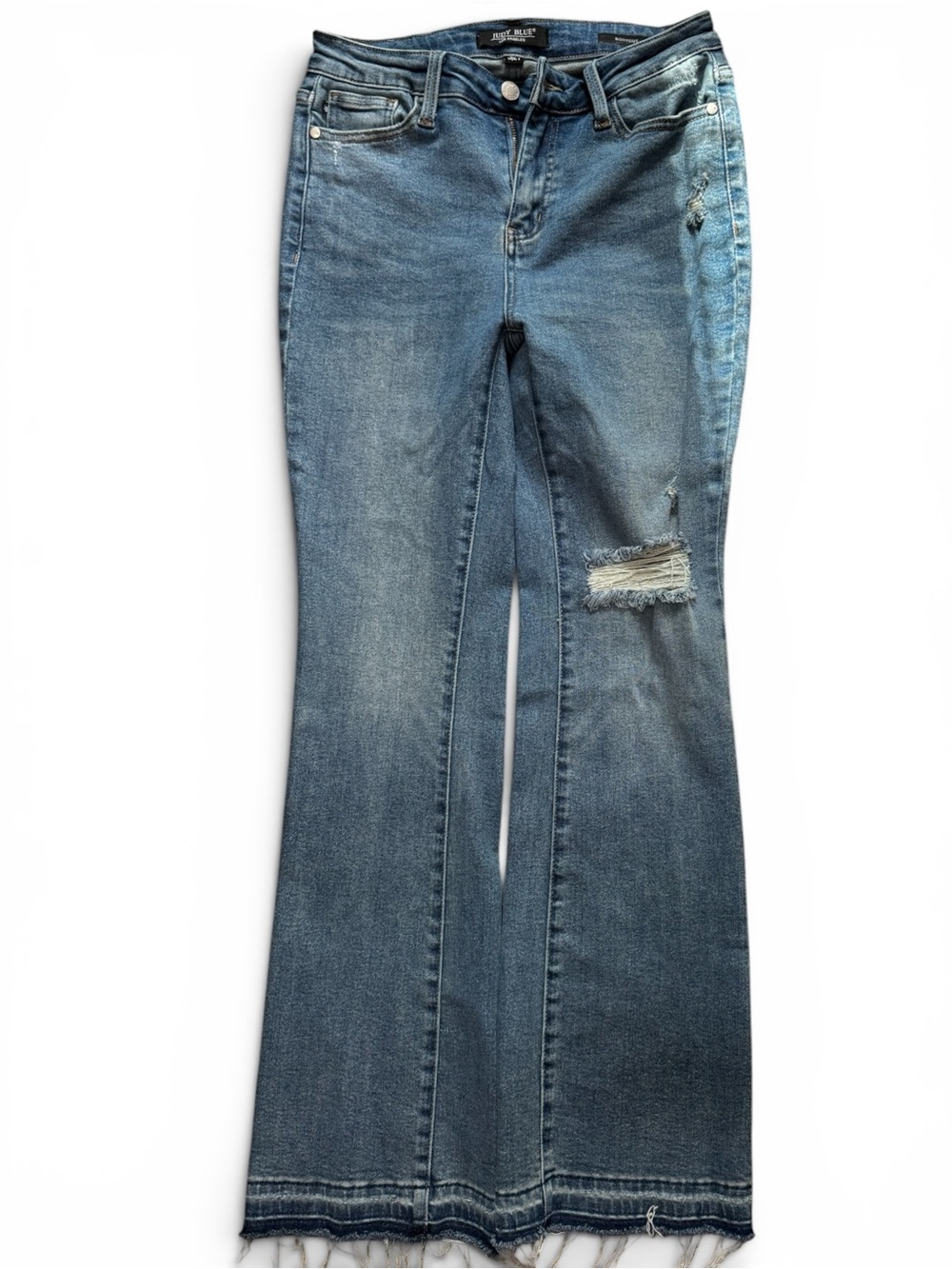 👖 Judy Blue Bootcut Distressed Jeans Size 5/27 Medium Wash Frayed Hem Stretch